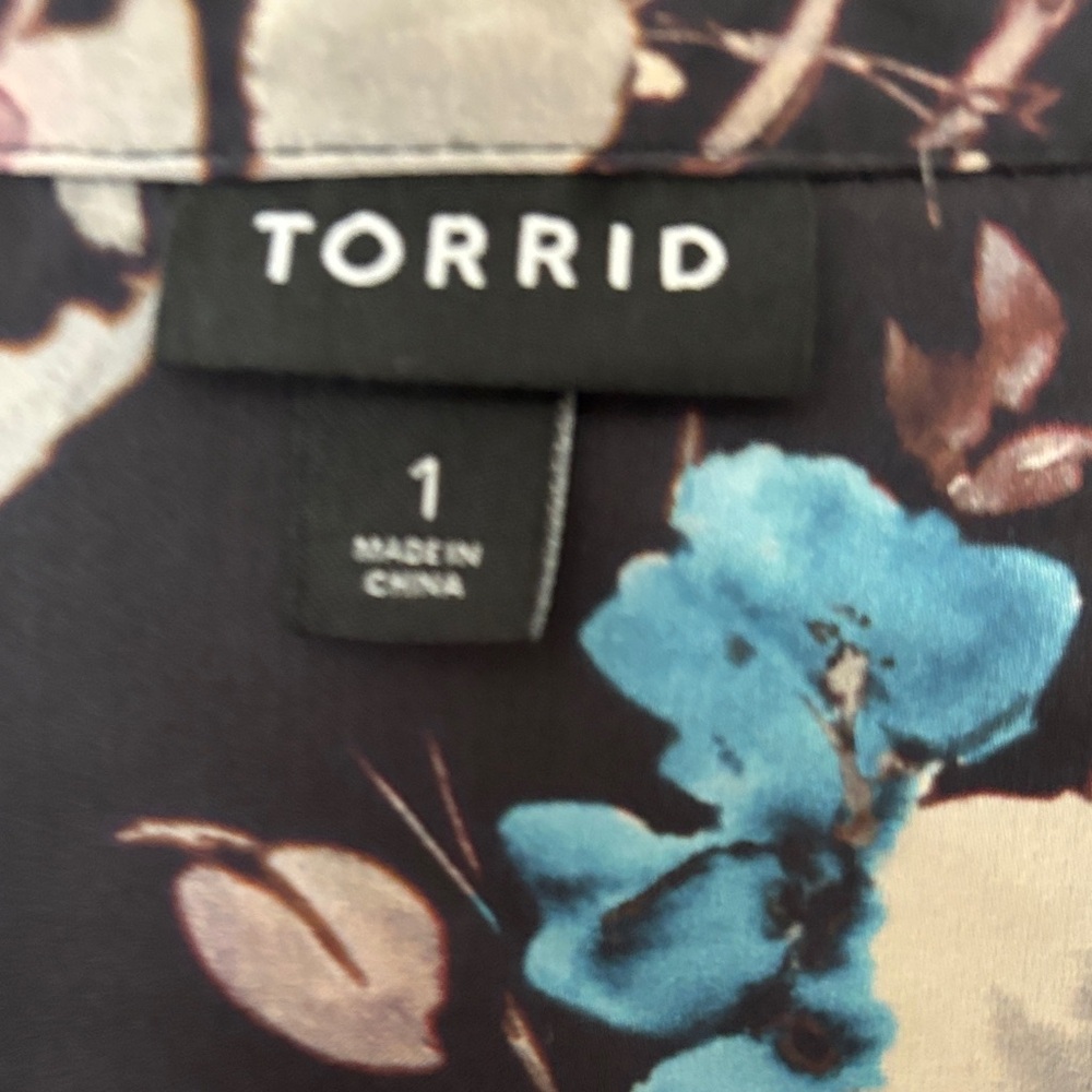 Torrid Floral Button Down Shirt - Black, Blue, Pink - Picture 2 of 8